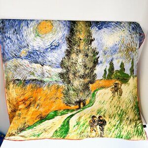 Vintage VINCENT VAN GOGH Road with Cypress and Star Hand Rolled Silk Scarf